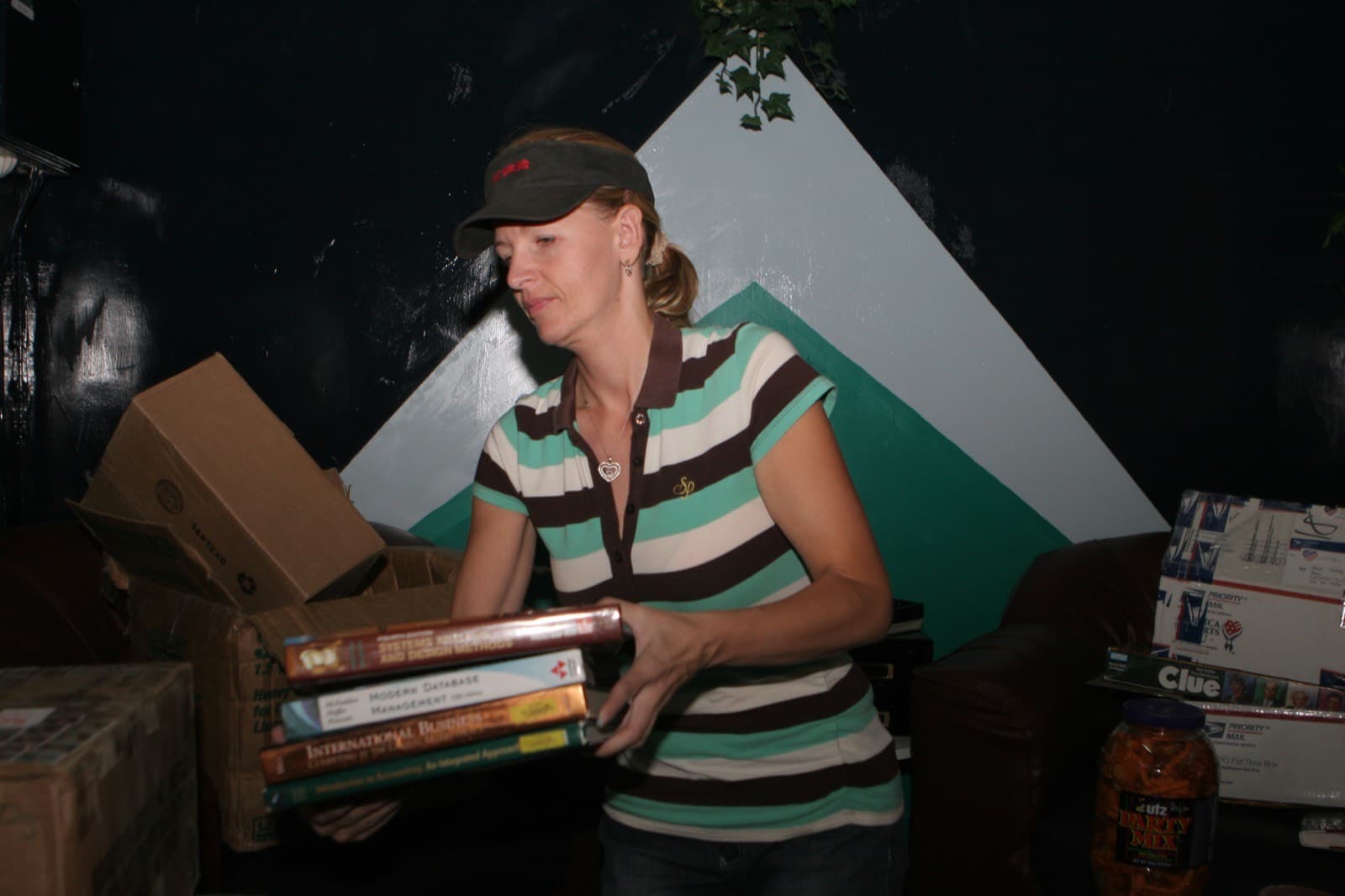 A box of withdrawn books ready for pickup